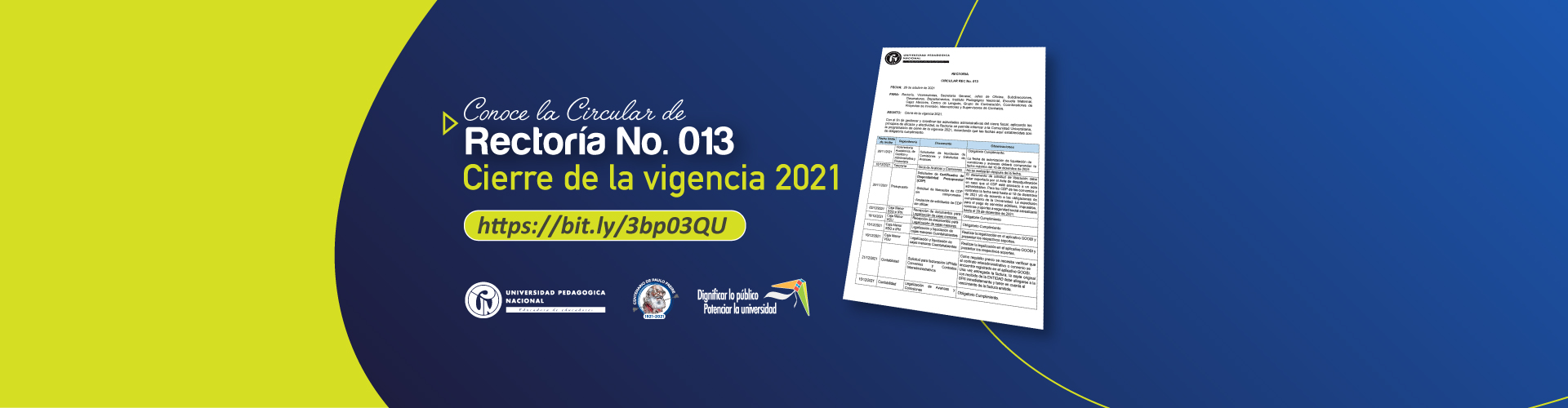 Conoce la circular de Rectoría No. 013 - Cierre de vigencia 2021